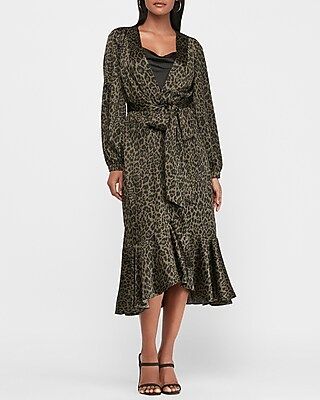 Satin Leopard Print Belted Wrap Kimono Cover-Up | Express
