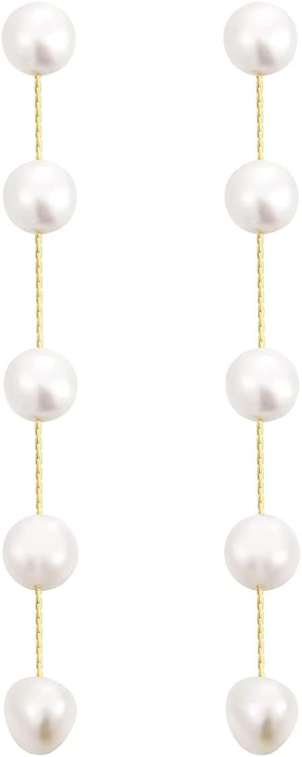 14k Gold/Silver Plated Long Pearl Drop Dangle Earrings for Women Chain Baroque Pearl Stud Jewelry... | Amazon (US)