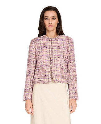 Women's Collarless Boucle Cropped Jacket | Macy's