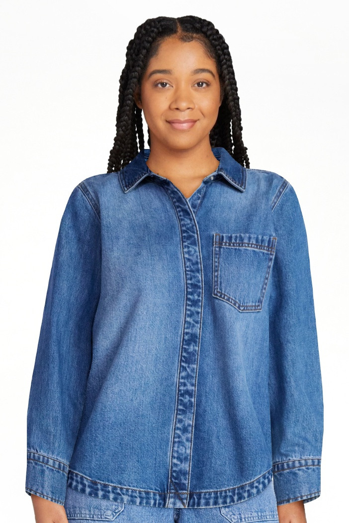 Free Assembly Women's Button Up Denim Shirt with Long Sleeves, Sizes XS-XXL | Walmart (US)