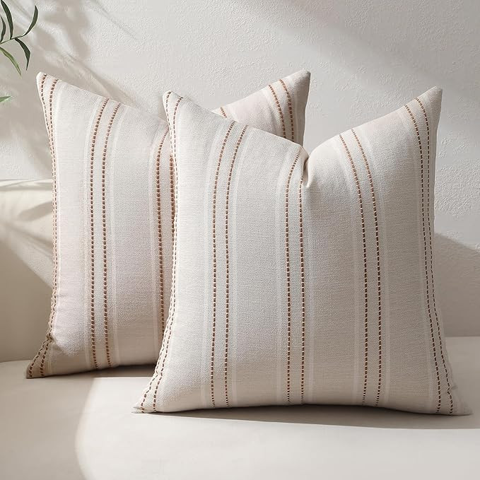 Hckot Fall Throw Pillow Covers 18x18 Set of 2 Striped Pillow Covers Textured Linen Decorative Pil... | Amazon (US)