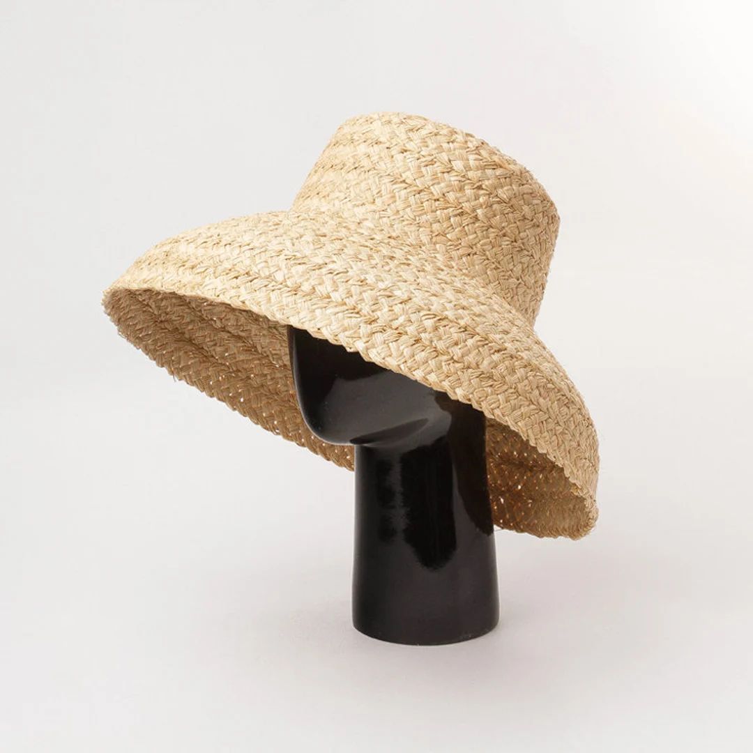 Flat Top Hanging Brim Hand-braided Lafite Hat for Ladies - Etsy | Etsy (US)