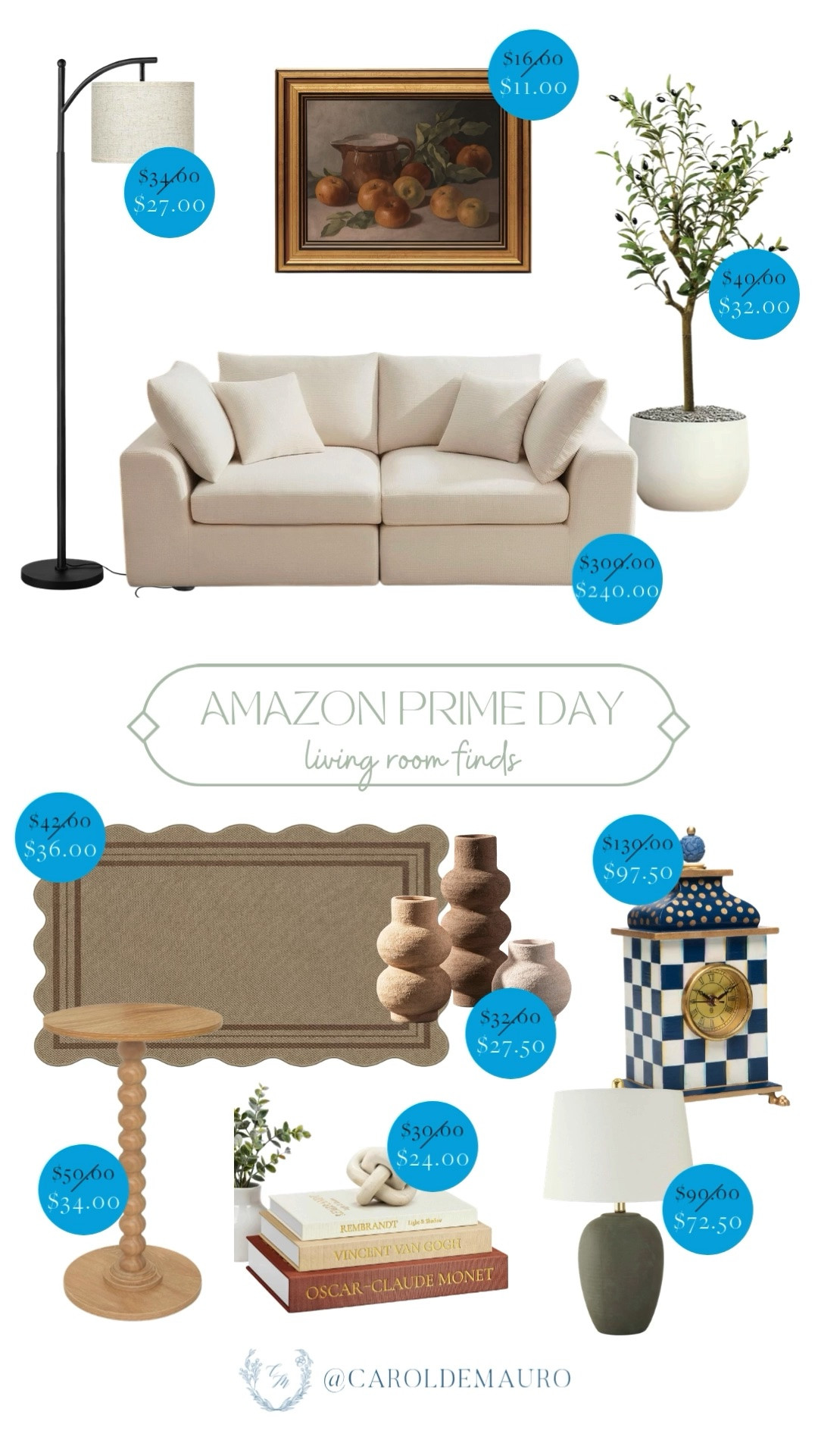 amazon prime day, creator favorites 2026, sale, discounted, living room, furniture finds, timeless aesthetic, sofa, scalloped rug, pedestal table, floor lamp, faux olive, decorative books, wall art, table clock, table lamp, neutral vase

#LTKHome