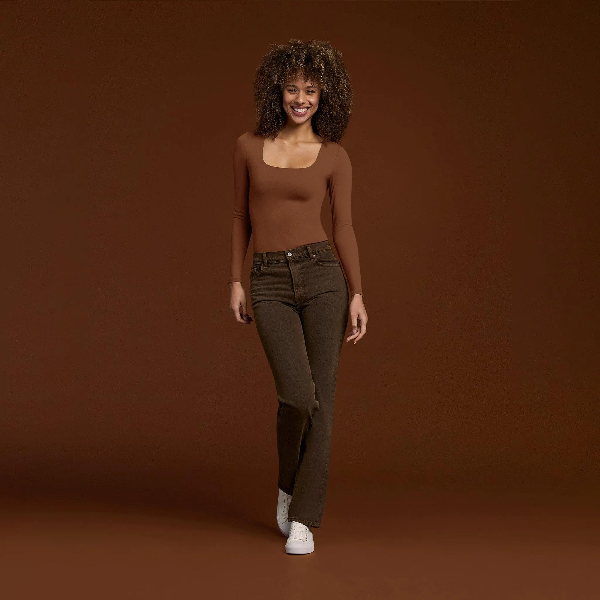 Women's Square Neck Bodysuit - Chocolate - nuuds | nuuds