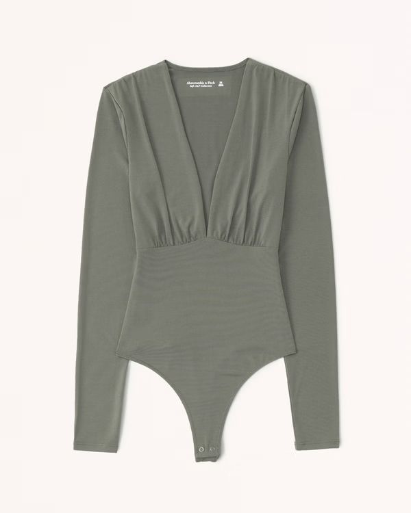 Long-Sleeve Slinky V-Neck Bodysuit | Abercrombie & Fitch (US)