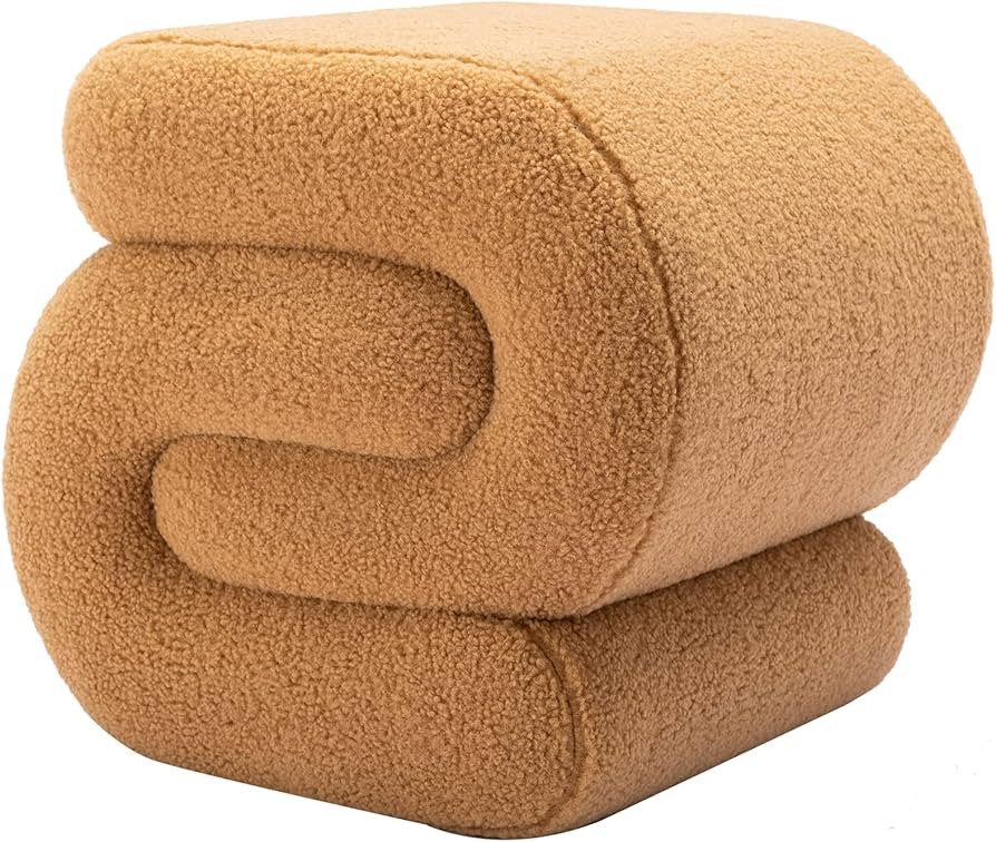 LETESA Modern Teddy Fabric Upholstered Ottoman, Exquisite Small End Table, Soft Foot Stool with S... | Amazon (US)