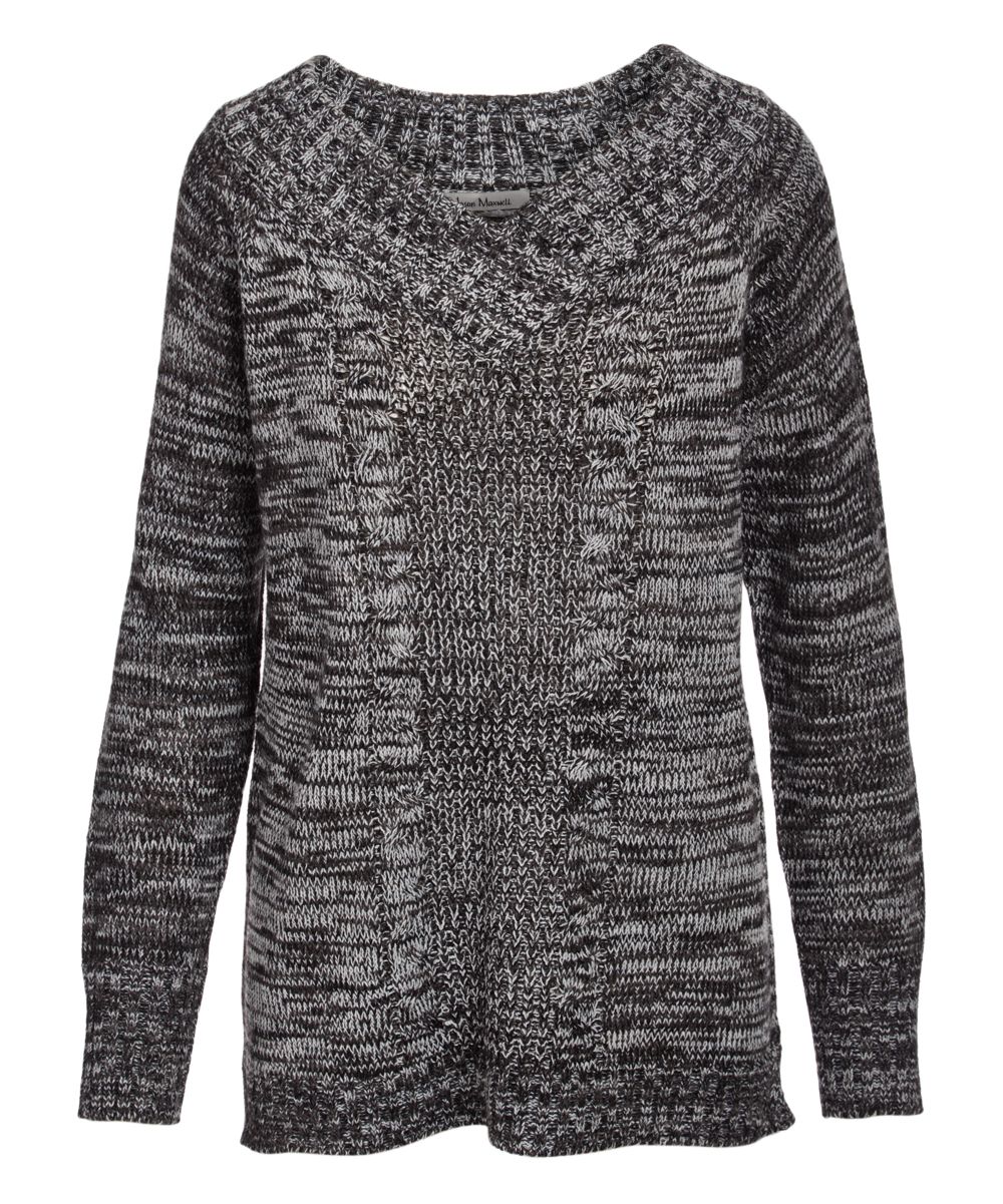 Black Cable Knit V-Neck Pullover Sweater - Women | Zulily