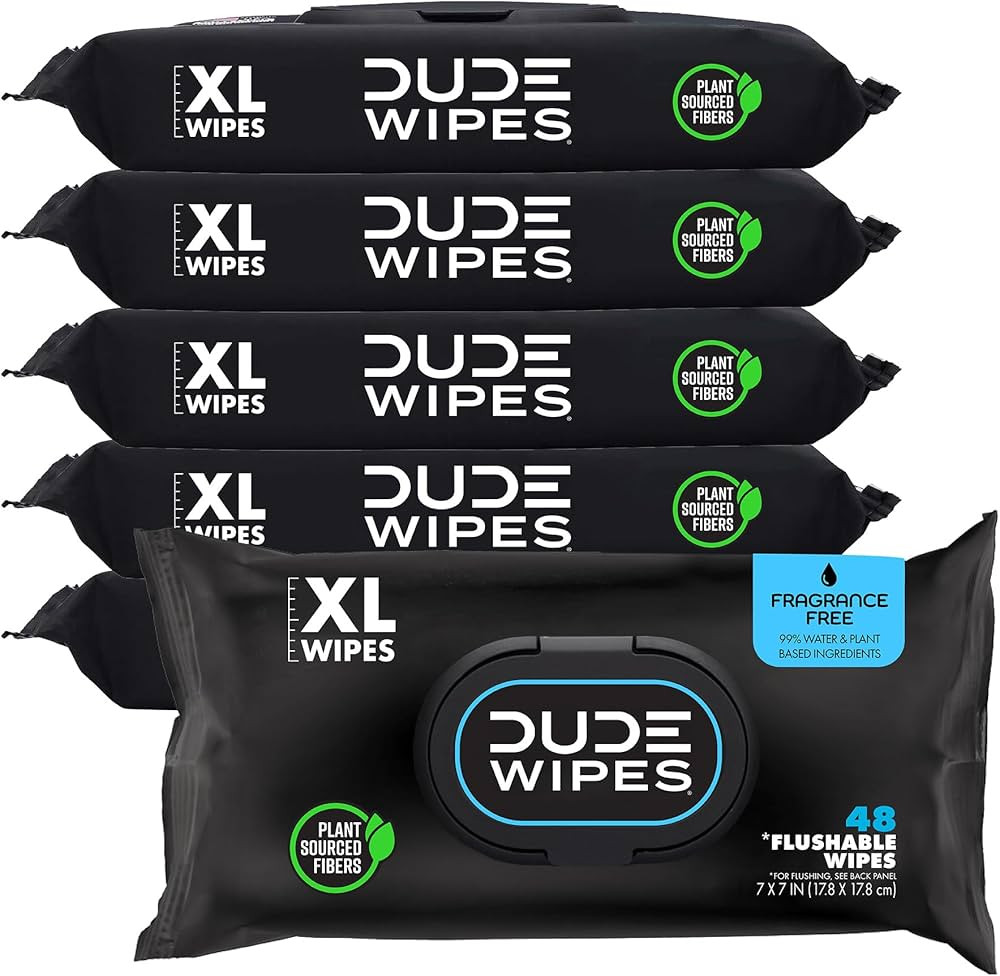 DUDE Wipes - Flushable Wipes - 6 Pack, 288 Wipes - Unscented Extra-Large Adult Wet Wipes - Vitami... | Amazon (US)