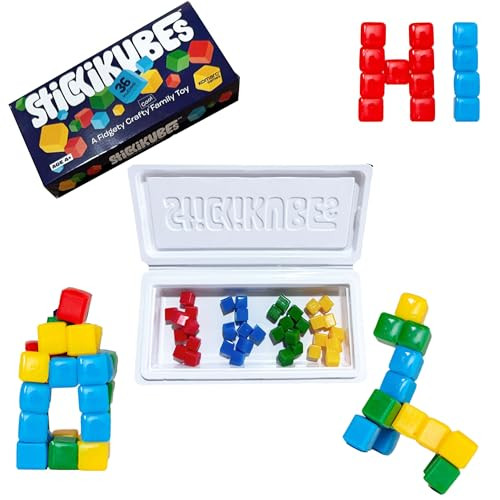 StickiKubes, Mini Stacking Cubes That Stick to Anything, Non Toxic Kid Safe Sticky Blocks, Creative Construction Toy - 36 Cubes, 4 Colors, Display Easel | Amazon (US)