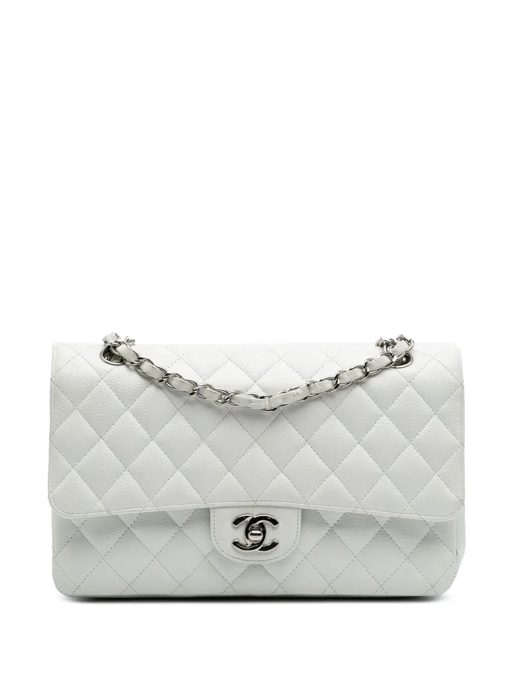 CHANEL Pre-Owned 2008-2009 Medium Classic Caviar Double Flap shoulder bag - White | Farfetch Global