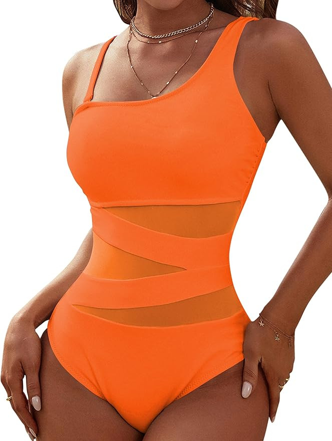 Blooming Jelly Women's Sexy One Piece Bathing Suits One Shoulder Swimsuits Slimming Mesh Swimwear | Amazon (US)