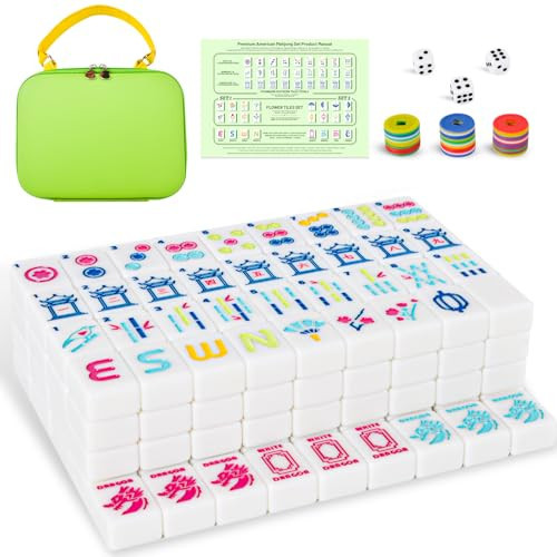 Mahjong Tile Set Equipped with Mahjong Instructions, 166 Quality White Engraved Tiles, 1.2 inch American Mahjong Tiles Set with Carrying Bag/Dice/Chips, Creative Design Patterns, Ideal Mahjong Gifts | Amazon (US)