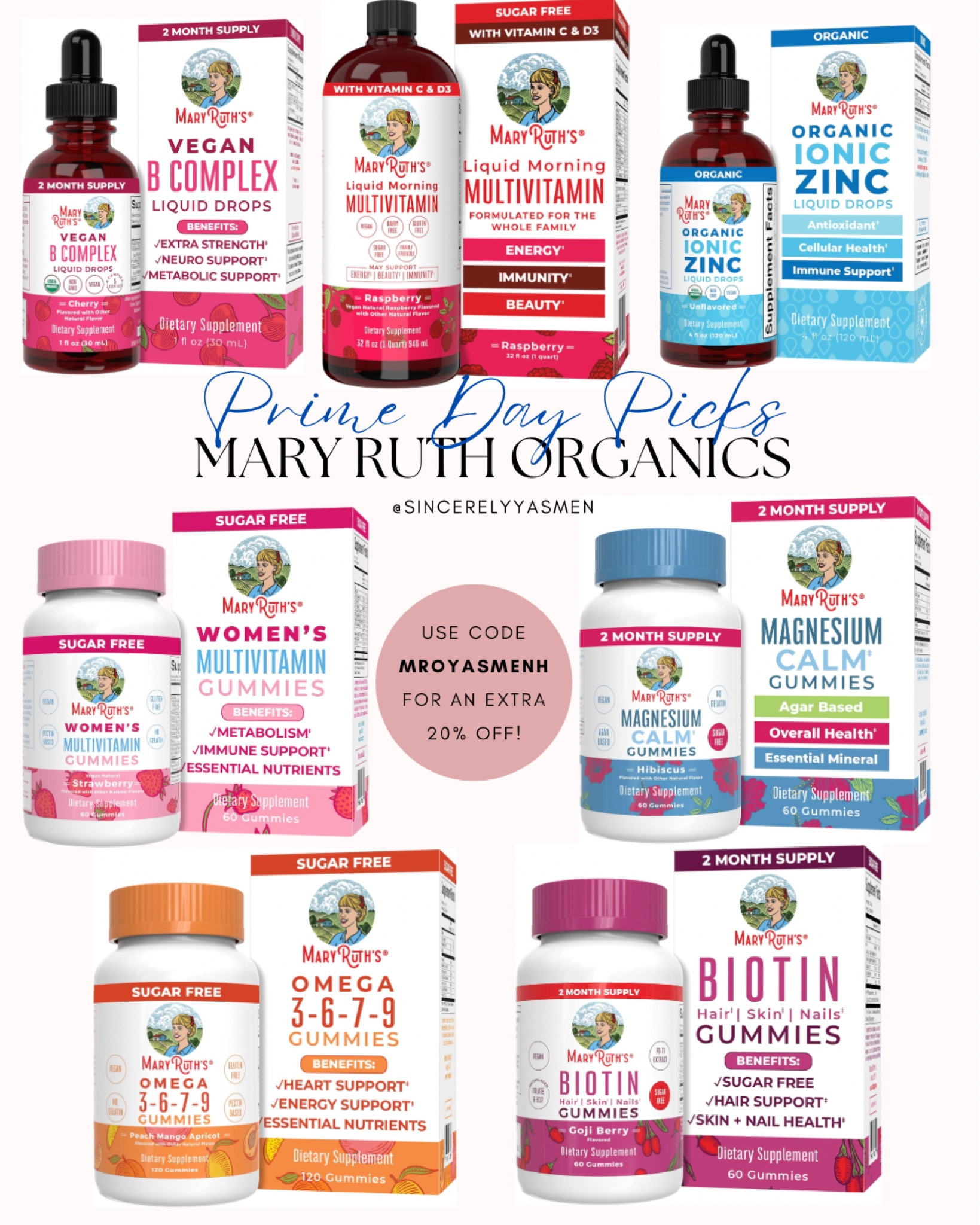 Mary Ruth up to 30% off prime day sale! Use code MROYASMENH to save an additional 20%! #primeday #maryruth #vitamins #amazon #primedaysale

#LTKFitness #LTKBeauty #LTKSaleAlert