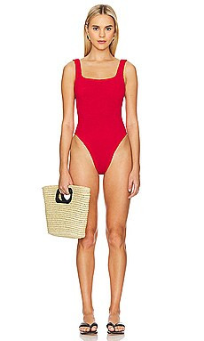Hunza G Square Neck One Piece in Red from Revolve.com | Revolve Clothing (Global)