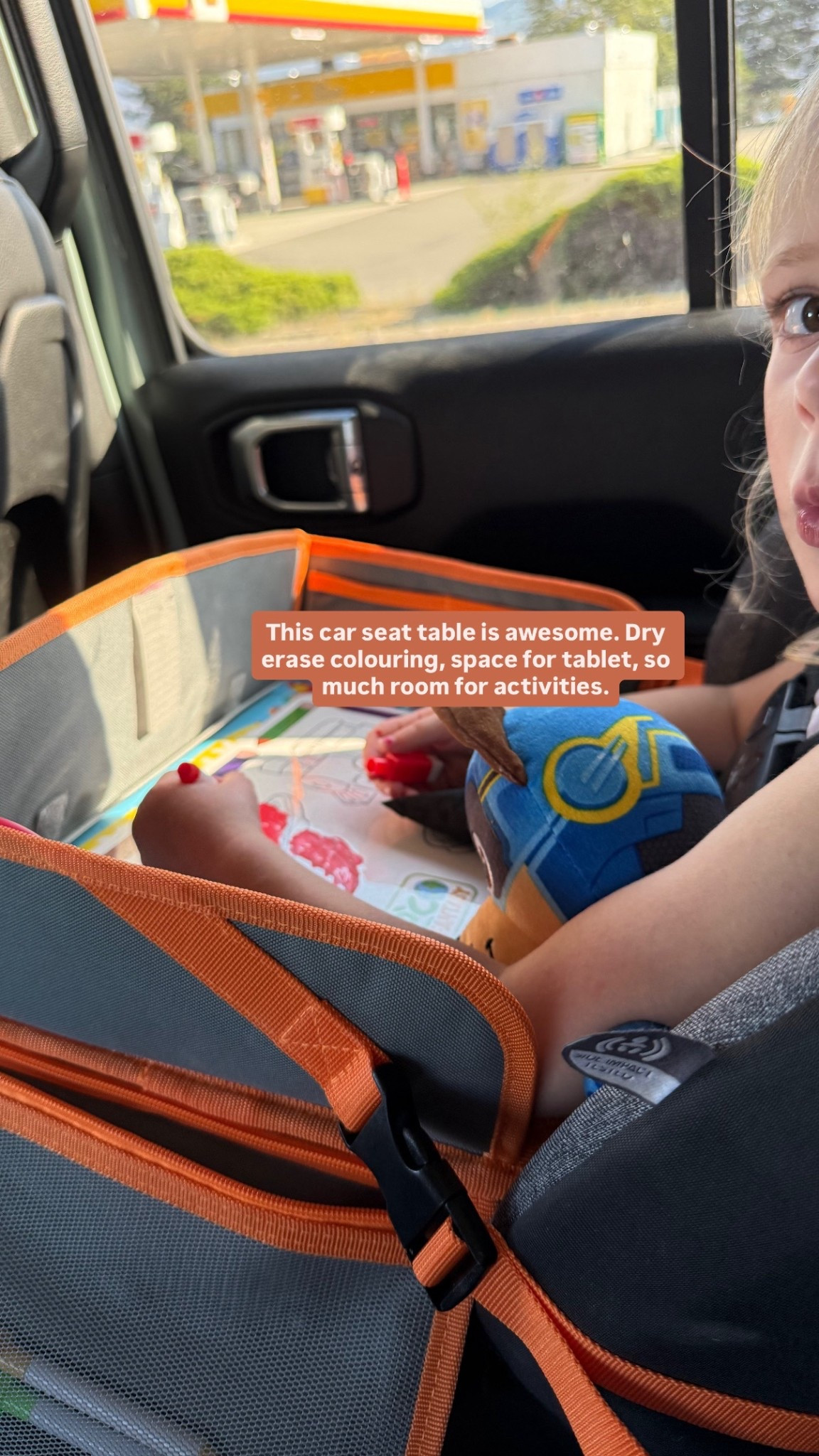 Great car activity tray for kids. This one goes right on the car seat and has dry erase markers, space for a tablet, and pockets for water bottles and snacks. 

#LTKcanada #LTKfamily #LTKkids