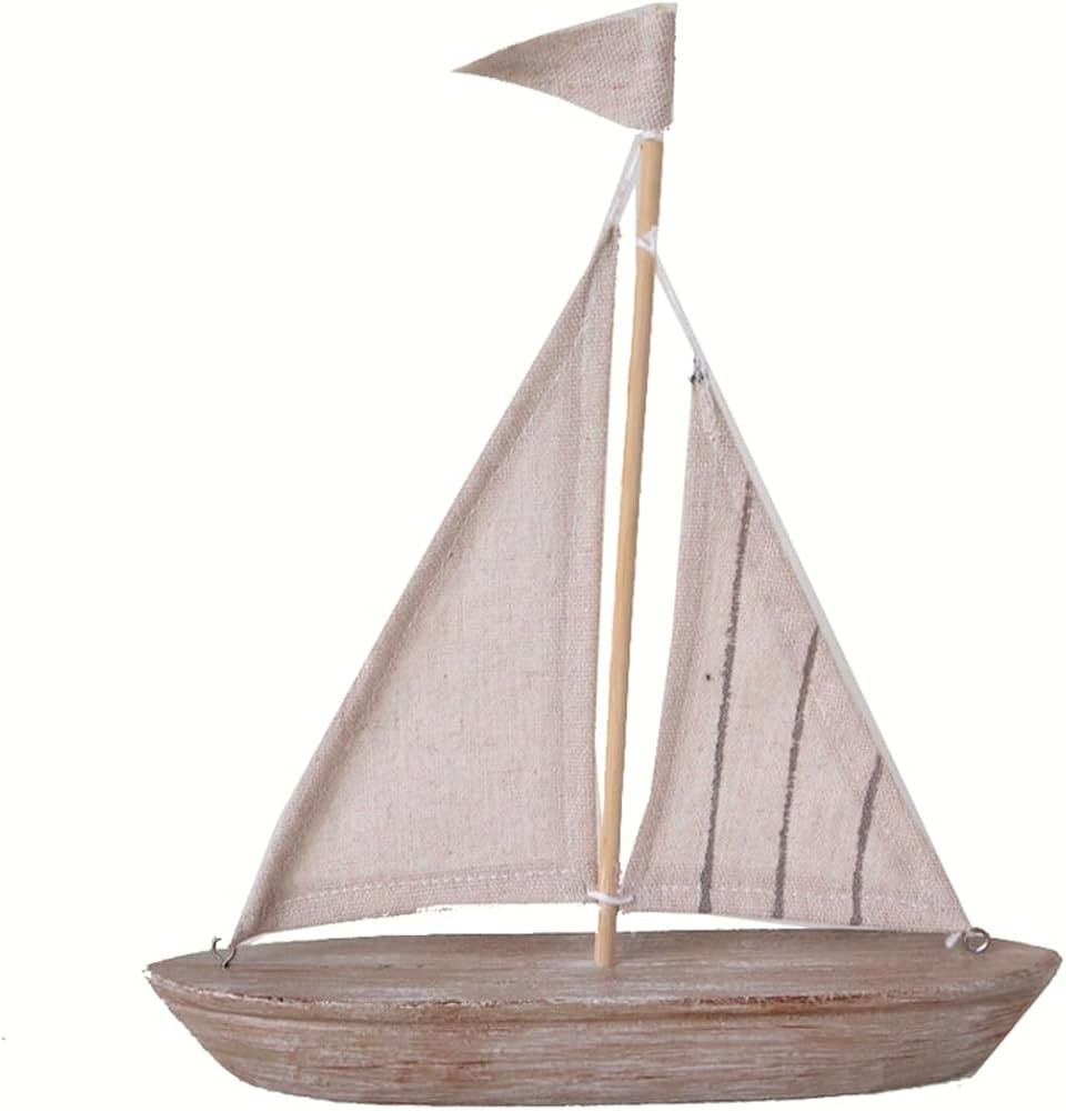 The Bridge Collection Neutral Wooden Sailboat Figurine - Small Tabletop Boat Decor with Striped S... | Amazon (US)
