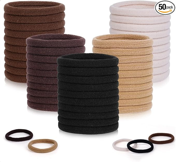 ZHIYE Elastic Hair Ties, 50 Pcs Thick Seamless Hair Bands No Damage Soft Ponytail Holders Hair Bo... | Amazon (UK)