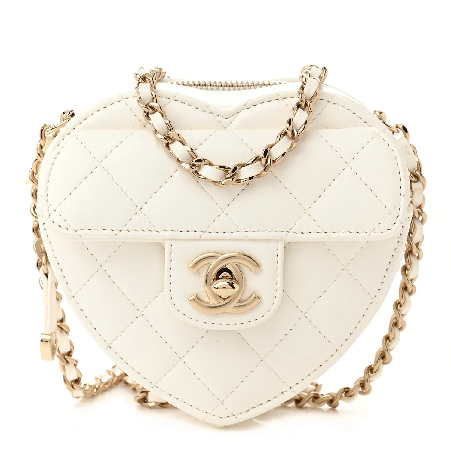 Lambskin Quilted CC In Love Heart Clutch With Chain White | FASHIONPHILE (US)