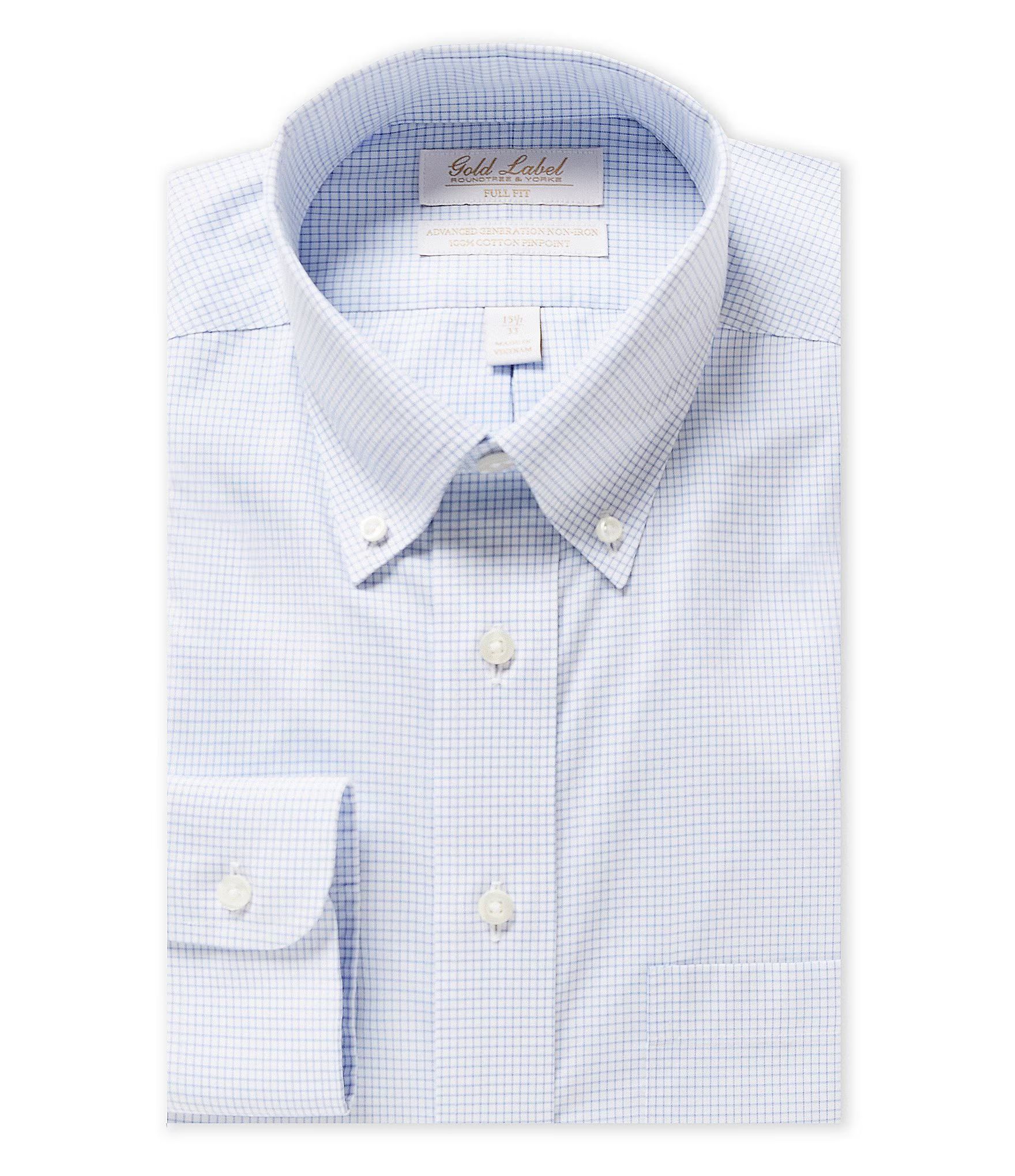Gold Label Roundtree & Yorke Full-Fit Non-Iron Button-Down Collar Grid-Checked Dress Shirt | Dill... | Dillard's