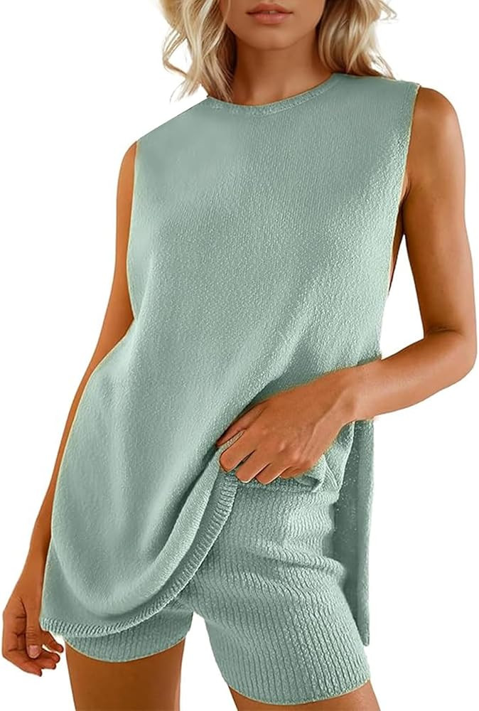 Yimoon Women’s Summer Sweater Set 2 Piece Beach Vacation Outfits Sleeveless Tunic Top Matching ... | Amazon (US)