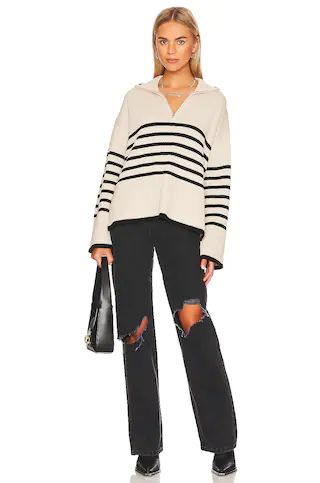 PISTOLA Karina Quarter Zip Pullover Sweater in Midnight Dove Stripe from Revolve.com | Revolve Clothing (Global)