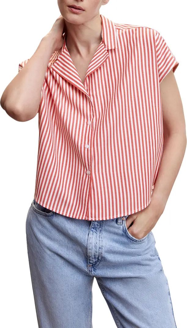 Stripe Short Sleeve Crop Camp Shirt | Nordstrom