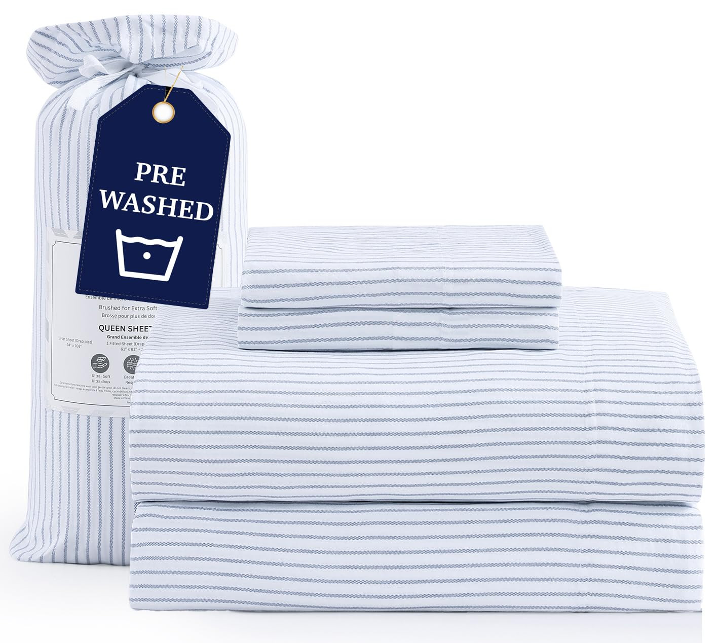 Casa Platino Queen Bed Sheets, Pre-Washed Soft Bed Sheets Queen Size, Breathable Bed Sheets, Brus... | Amazon (US)