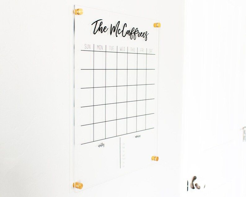 Dry Erase Acrylic Calendar, Personalized with Family Name, Clear Floating Dry Erase Wall Calendar... | Etsy (US)