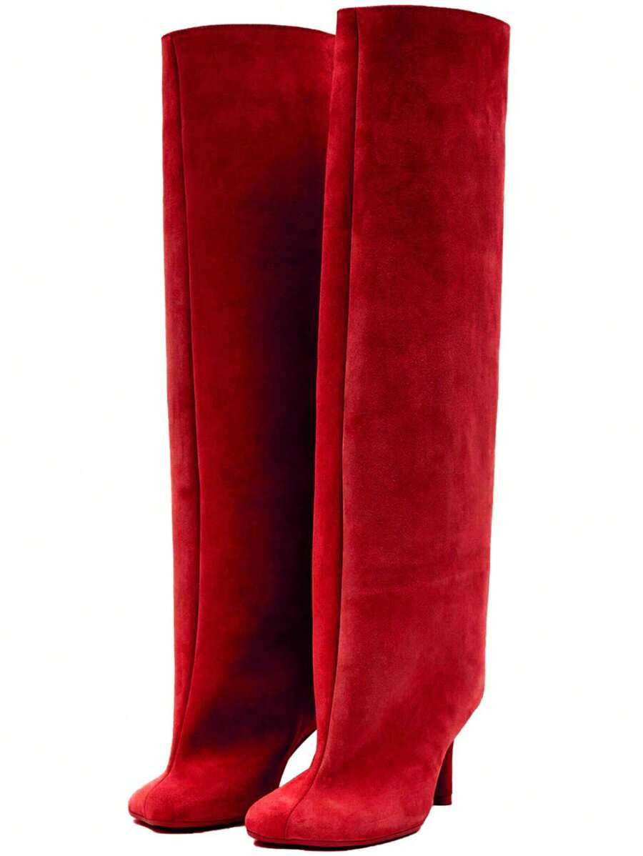 Luxury Fashion Women's Knee High Long Boots Square Toe Wide Calf Stiletto Heel Tall Boots | SHEIN