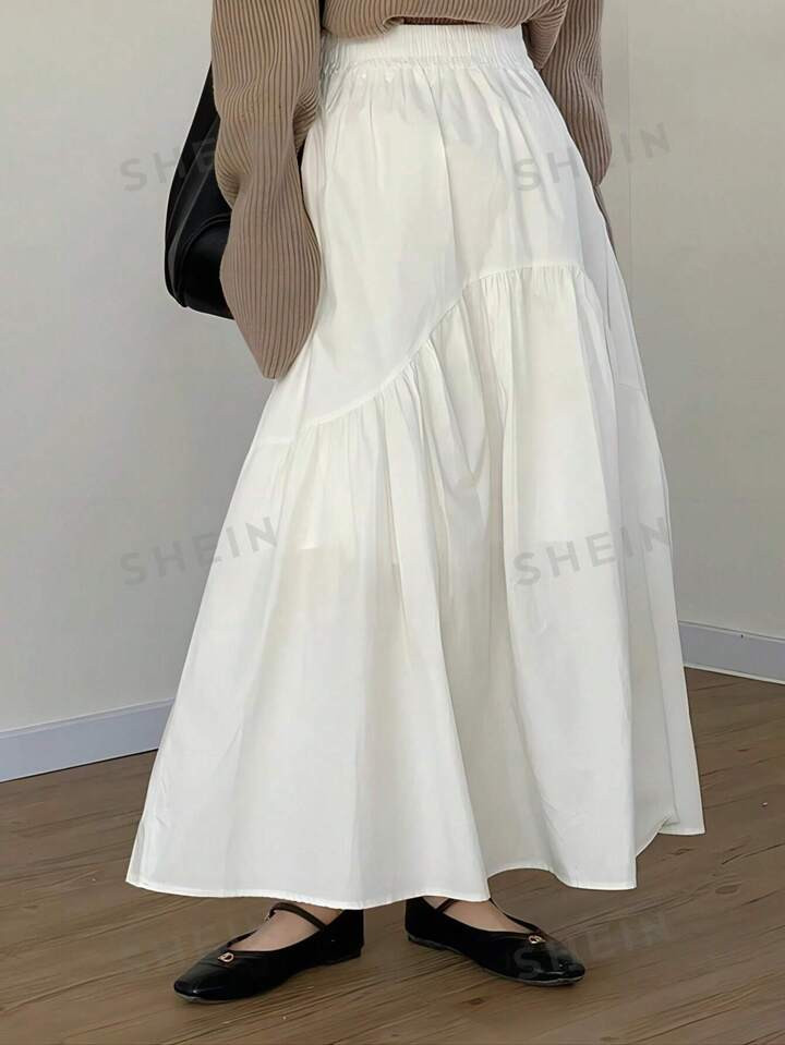 SHEIN Essnce Women's Summer Casual Patchwork Umbrella Skirt With Asymmetrical Pleats And Super La... | SHEIN