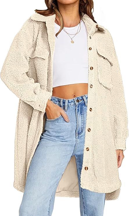 MIHOLL Womens Winter Coats Oversized Long Sleeve Teddy Fuzzy Fleece Cardigan Sherpa Jacket | Amazon (US)