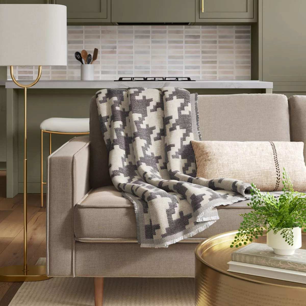 50''x60'' Oversized Chenille Woven Houndstooth Throw Blanket Gray/Neutral - Threshold™ | Target