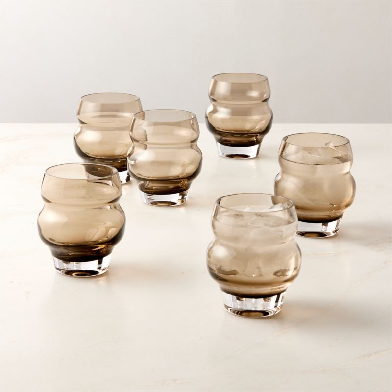 Omari Smoked Double Old-Fashioned Glasses Set of 6 + Reviews | CB2 | CB2