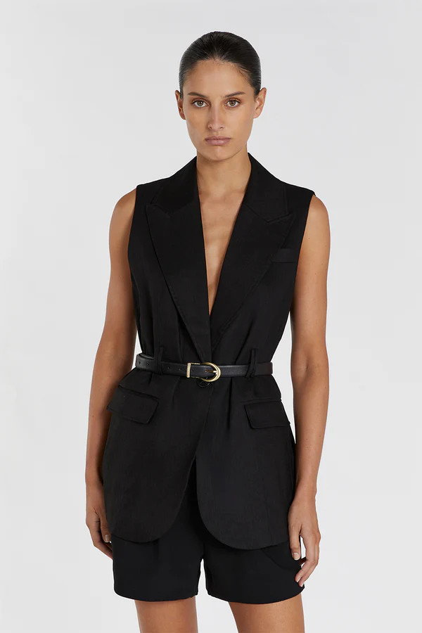 SLOAN BLACK SLEEVELESS LINEN BLEND VEST | DISSH