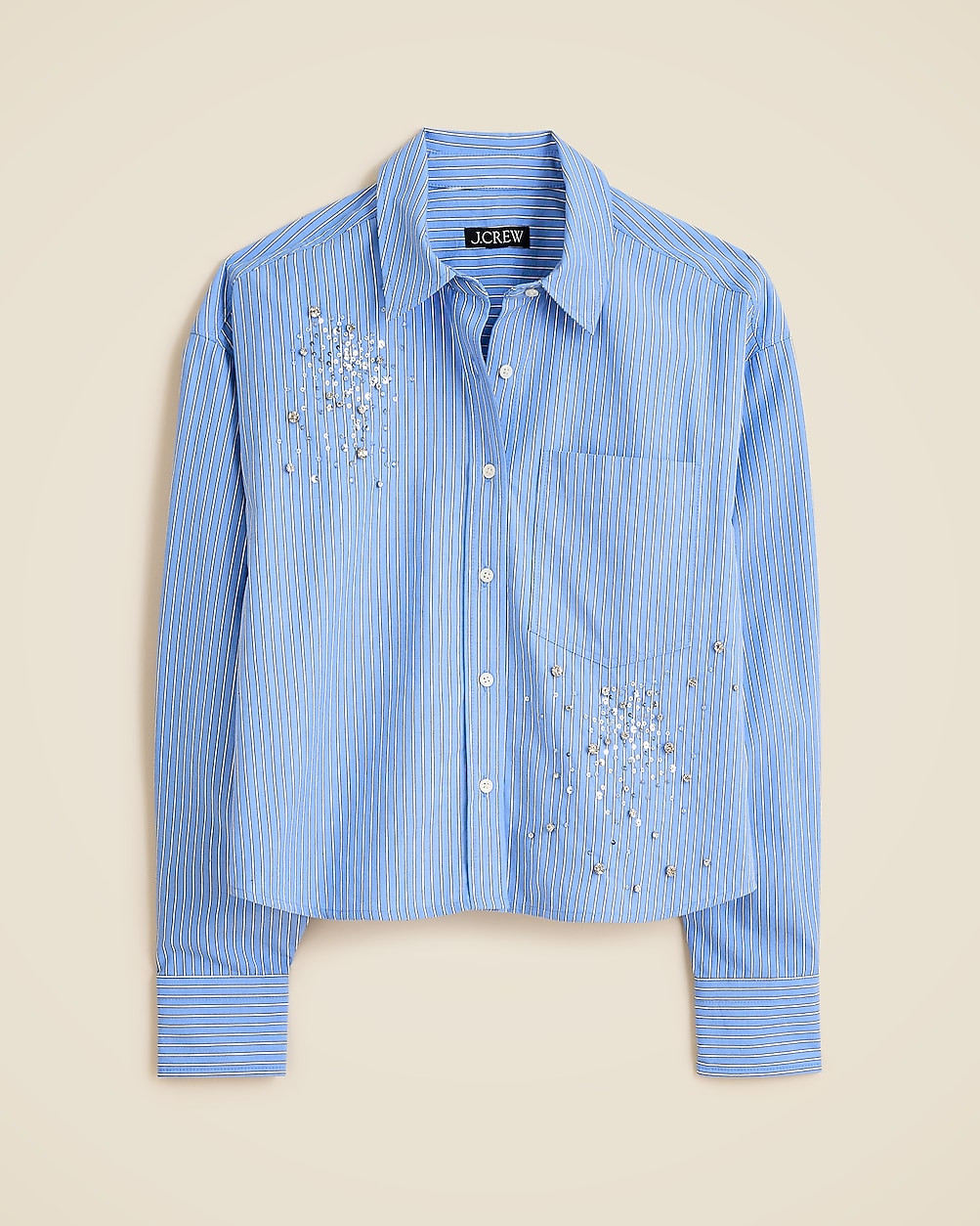 Étienne cropped button-up shirt with embellishments in stripe | J. Crew US