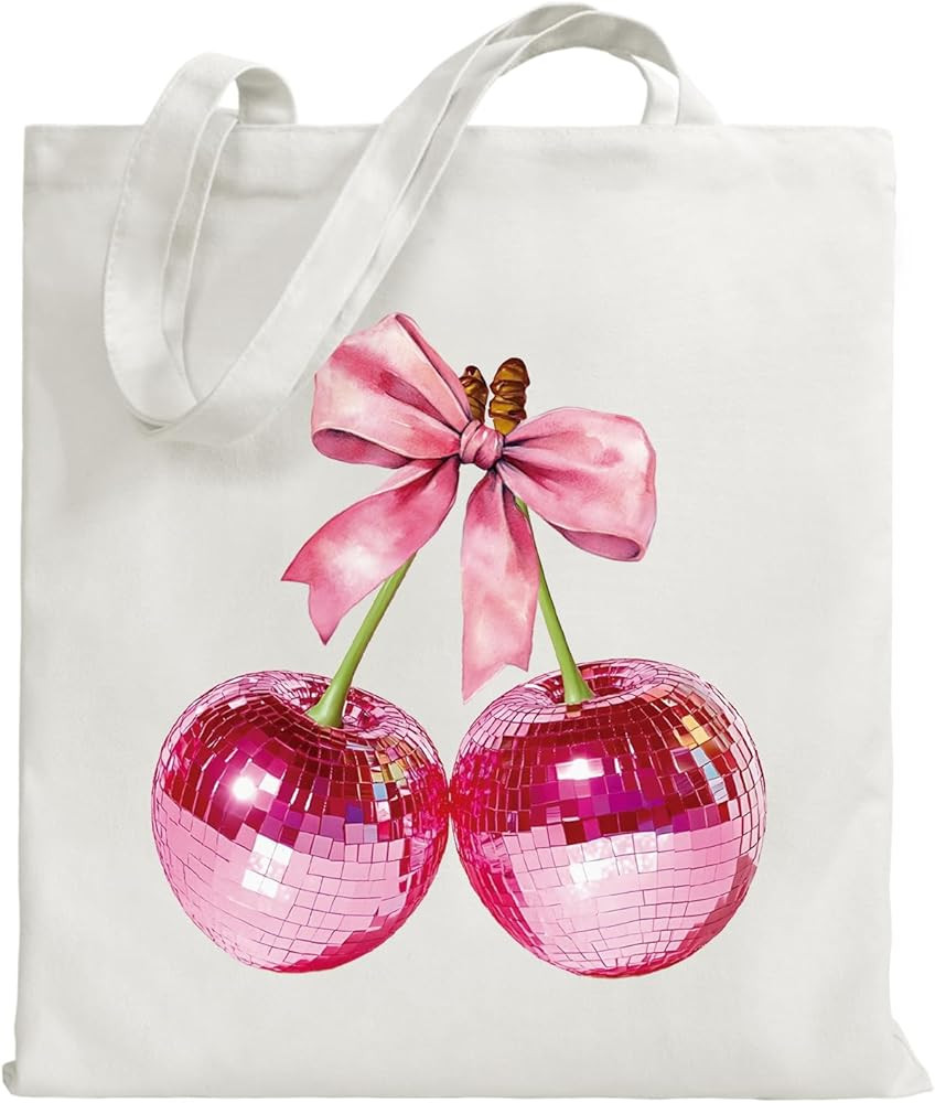 Pink Disco Cherry Canvas Tote Bag for Woman Lady, 14x16 Inch Perfect for Friends BFF Sister Birth... | Amazon (US)