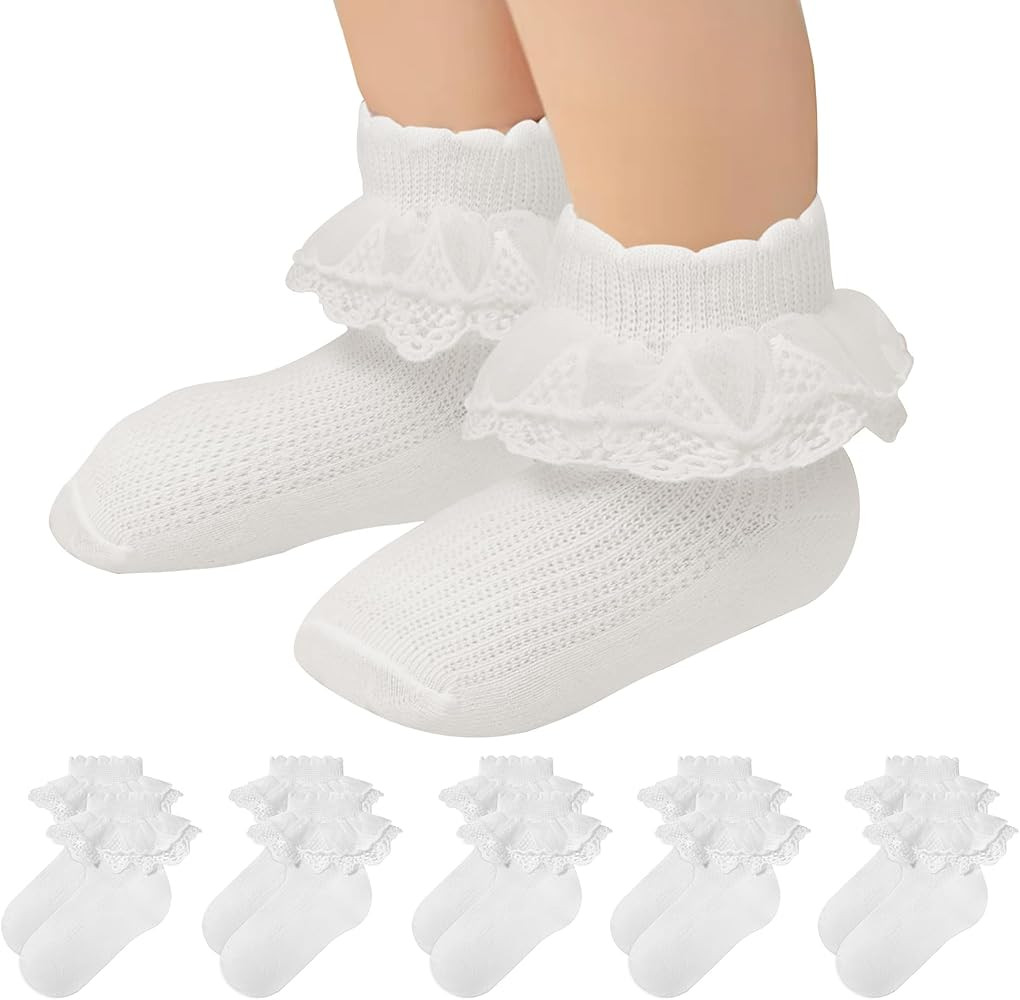 Zando Ruffle Socks for Toddler Girls Lace Frilly Cotton Ankle Socks Princess Dress Socks | Amazon (US)