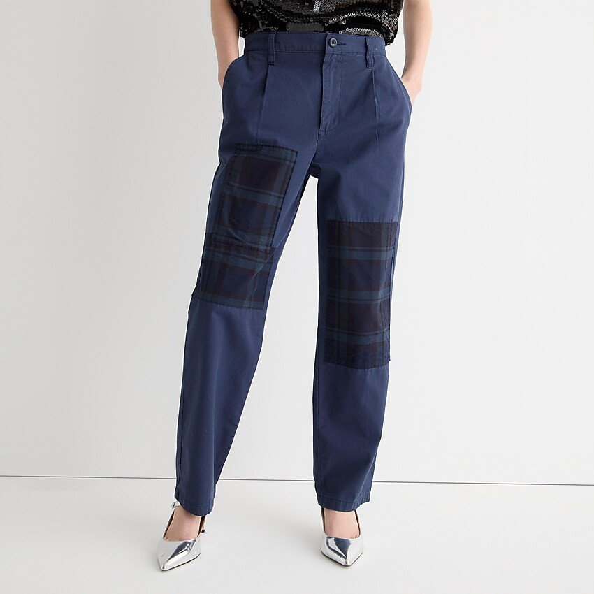 Pleated slouchy boyfriend chino pant with plaid patches | J. Crew US