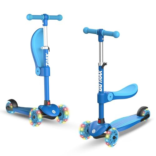 Gotrax KS3 Kids Kick Scooter, LED Lighted Wheels, Adjustable Height Handlebars and Removable Seat, Lean-to-Steer & Widen Anti-Slip Deck, 3 Wheel Scooter for Kids Ages 2-8 and up to 100 Lbs (Blue) | Amazon (US)
