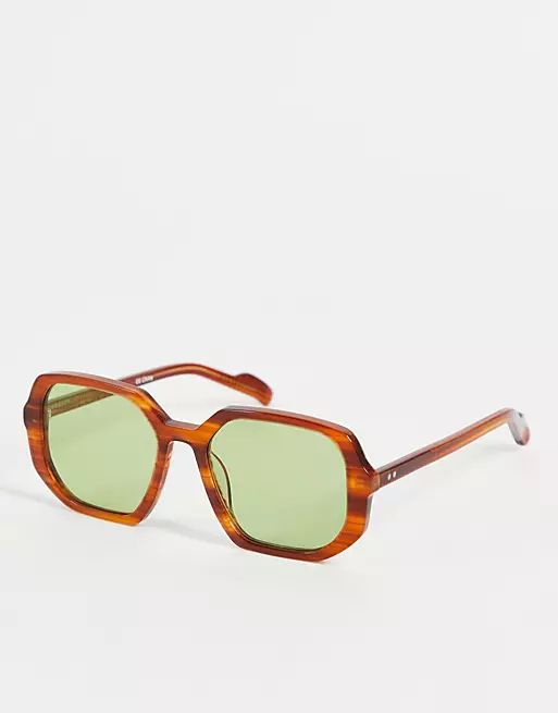 Spitifre Cut Twenty Nine womens square sunglasses in brushed tort with green lens | ASOS (Global)