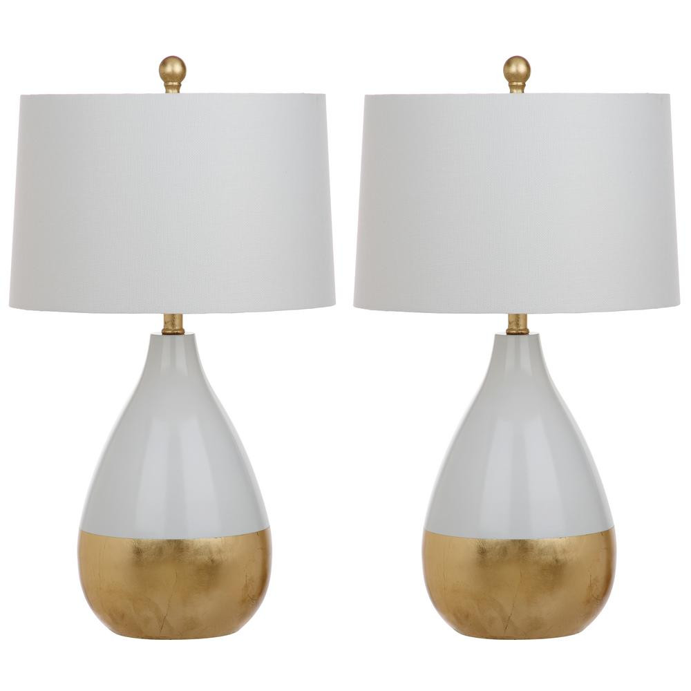 Safavieh Kingship 24 in. White/Gold Gourd Table Lamp with Off-White Shade (Set of 2)-LIT4502B-SET... | The Home Depot