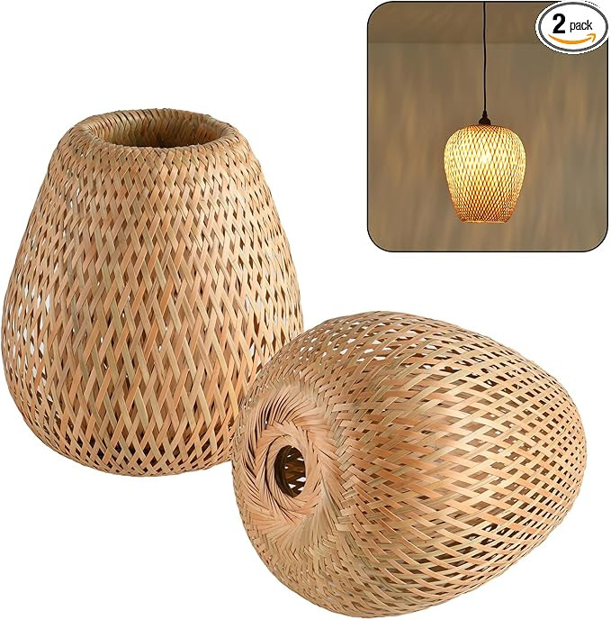 2-Pack Bamboo Lamp Shade,Hand-Woven Bamboo Rattan Hanging Light Shade,D 9.84" Rattan Table Lamp S... | Amazon (US)