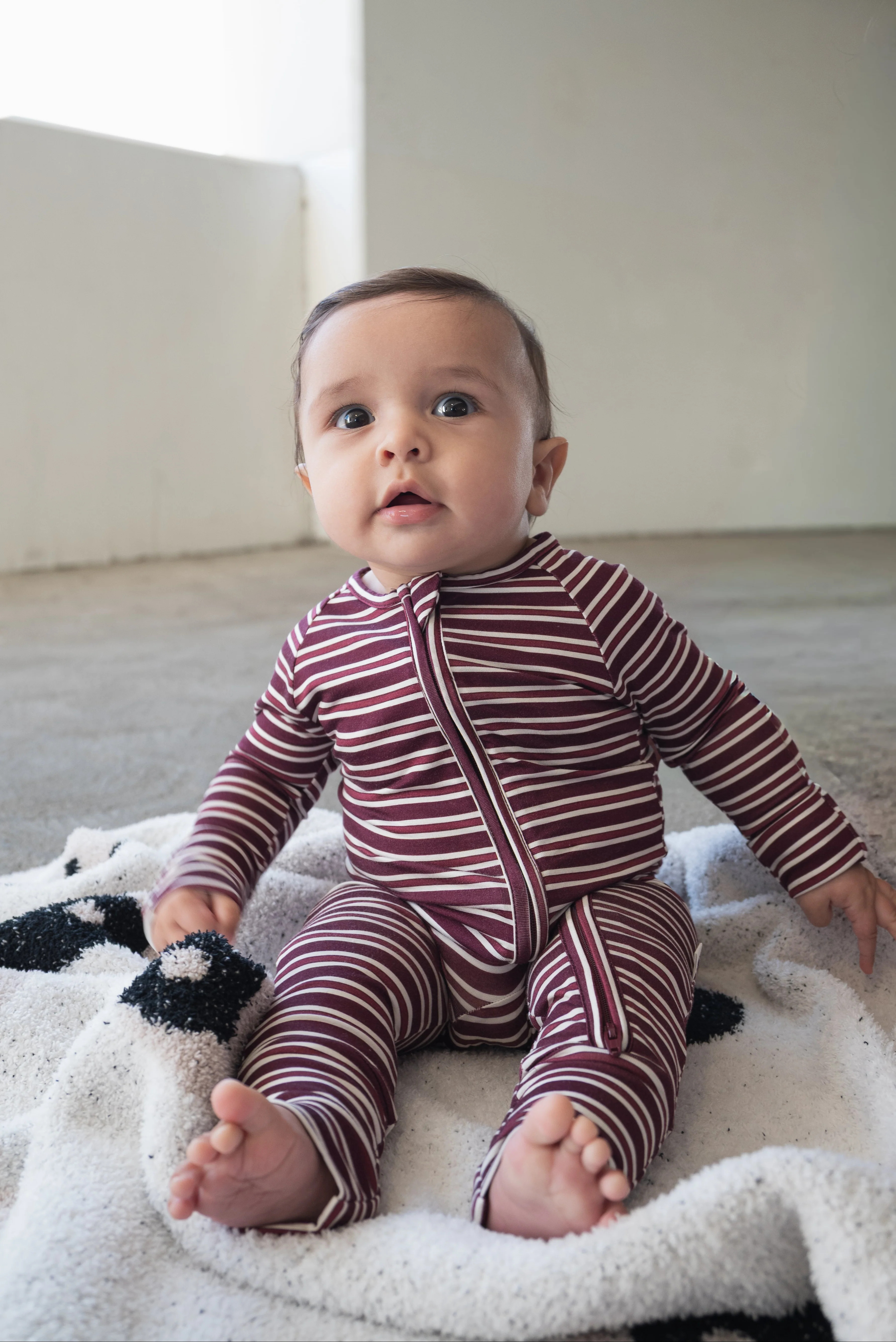 Bamboo Zip Pajamas | Maroon Stripe | Forever French
