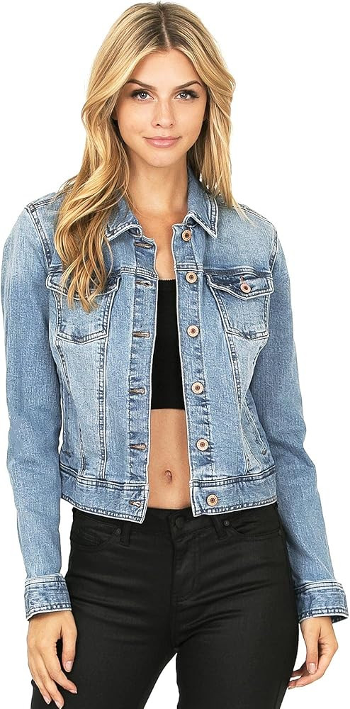 Celebrity Pink Regeneration Women's Juniors Classic Denim Fitted Jean Jacket | Amazon (US)