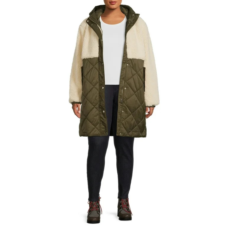 Mark Alan Women's and Women's Plus Size Faux Sherpa Quilted Coat - Walmart.com | Walmart (US)
