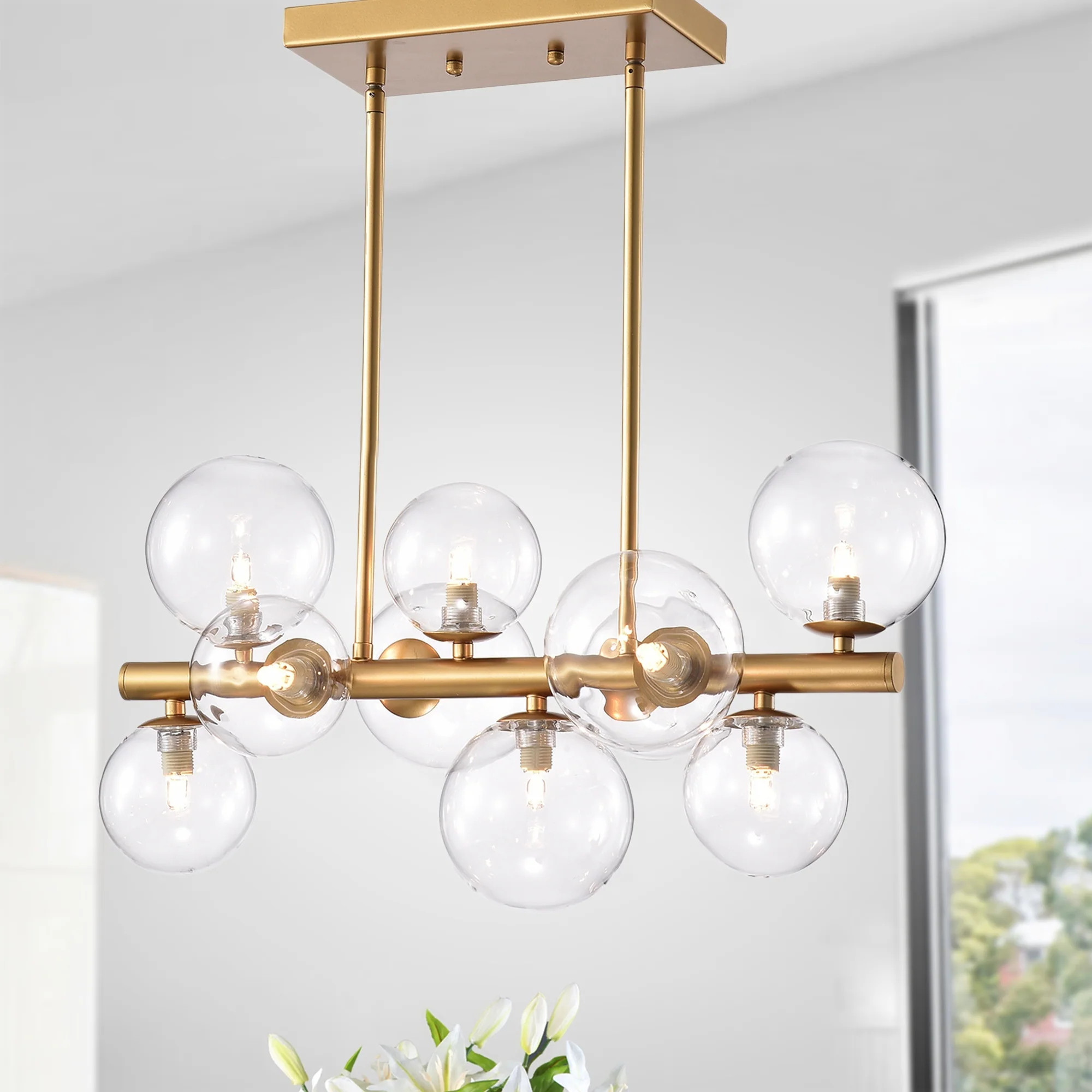 Darden 22-inch Gold 10-Light Clear Glass Shade Linear Chandelier | Bed Bath & Beyond