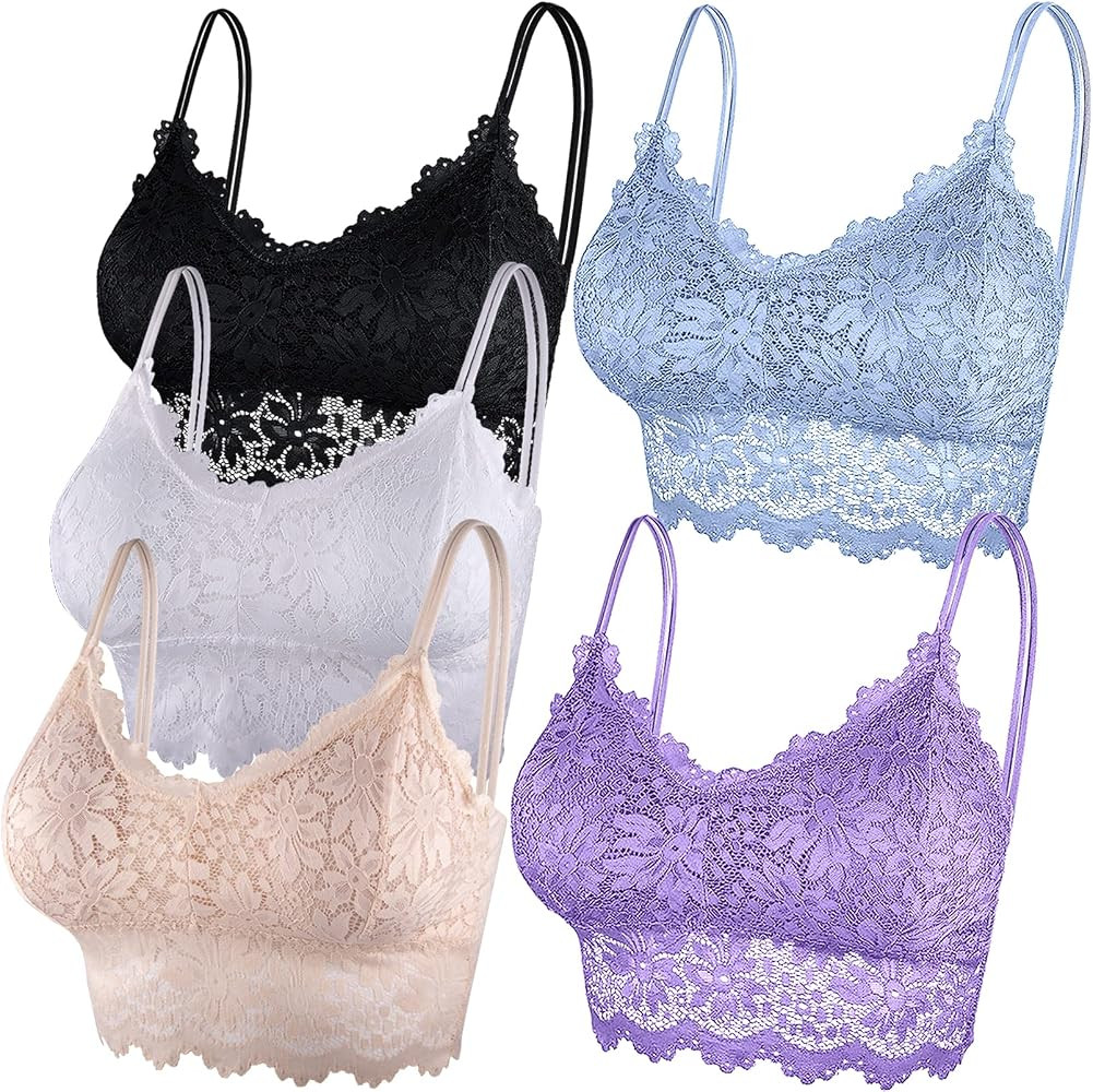 Duufin 5 Pcs Lace Bralettes for Women Bralette Padded Lace Bandeau Bra | Amazon (US)