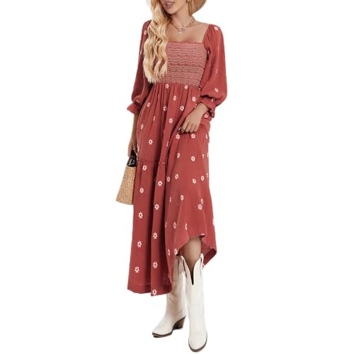 Argeousgor Women 2025 Bohemian Floral Dress Square Neck Ruffle Swing A Line Maxi Dress Long Sleev... | Amazon (US)