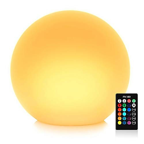 Mr.Go 14-inch LED Ball Light, Cordless Rechargeable Globe Lamp w/Remote, 16 RGB Color Changing Dimmable Mood Lamp, Waterproof Decorative Glow Orb Light for Home Outdoor Garden Patio Pool Party Decor | Amazon (US)