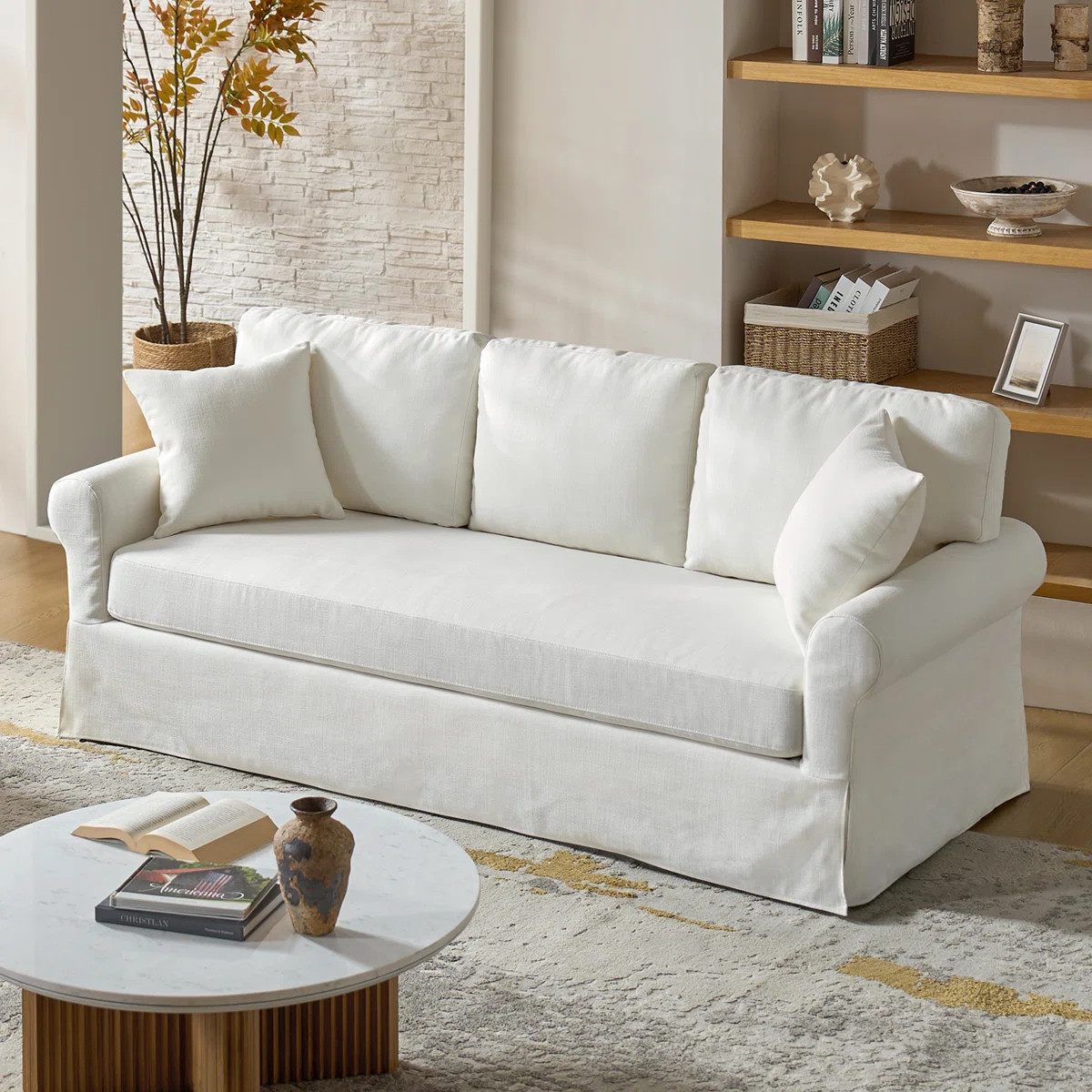 Ebner 82" Traditional Slipcovered Sofa with Rolled Armrests and Zippered Cushions | Wayfair North America